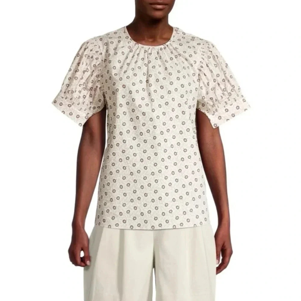 1113 Rebecca Taylor Speckled Fleur Poplin Blouse Size Small - Picture 2 of 10